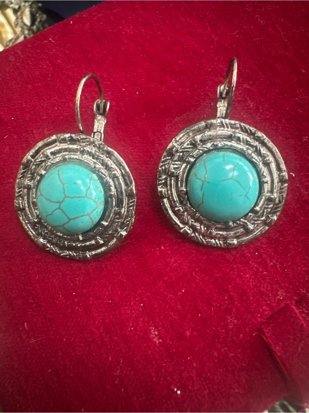 Turquoise & Silver Round Drop Earrings